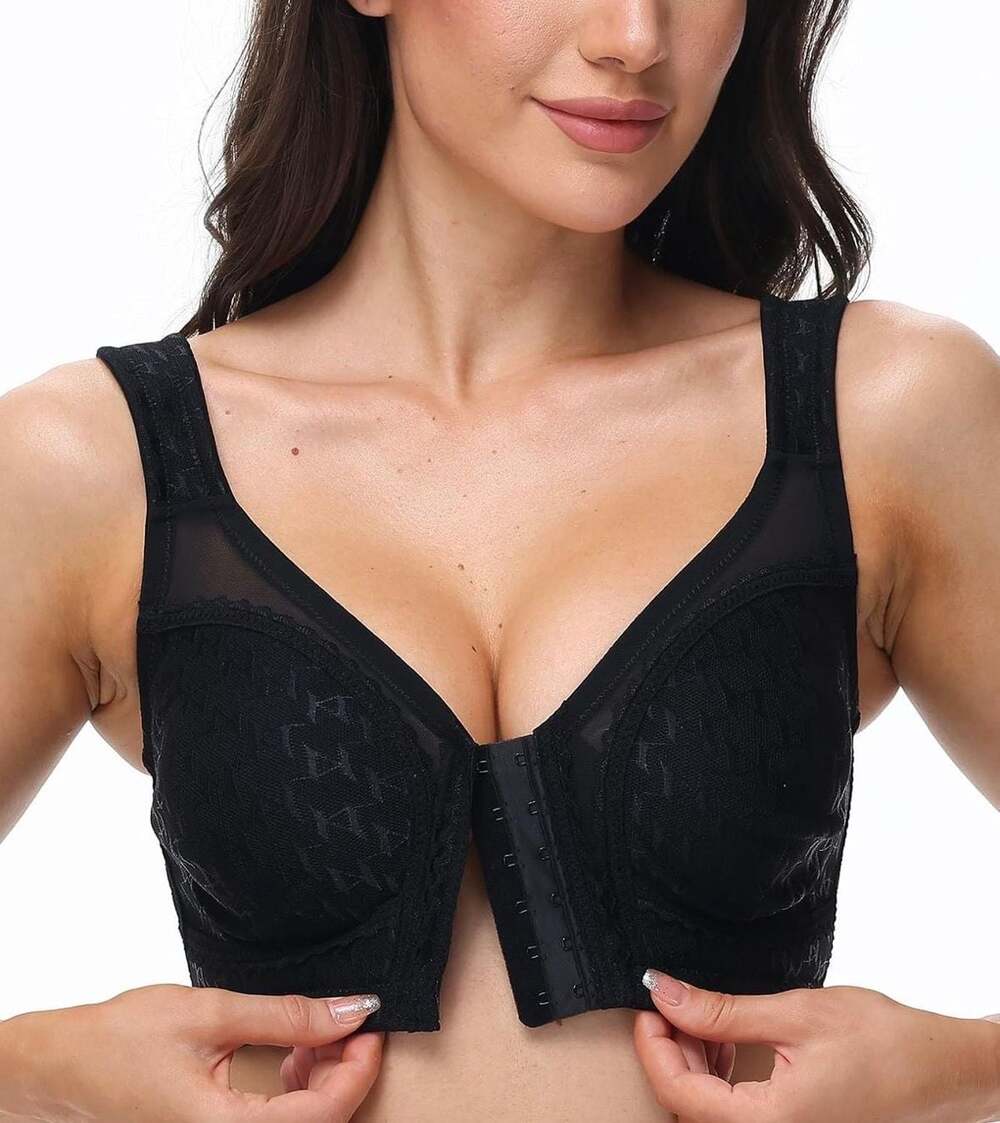 Inspire Chic Women's Lace Front Closure Full Coverage Wirefree Comfort Bra